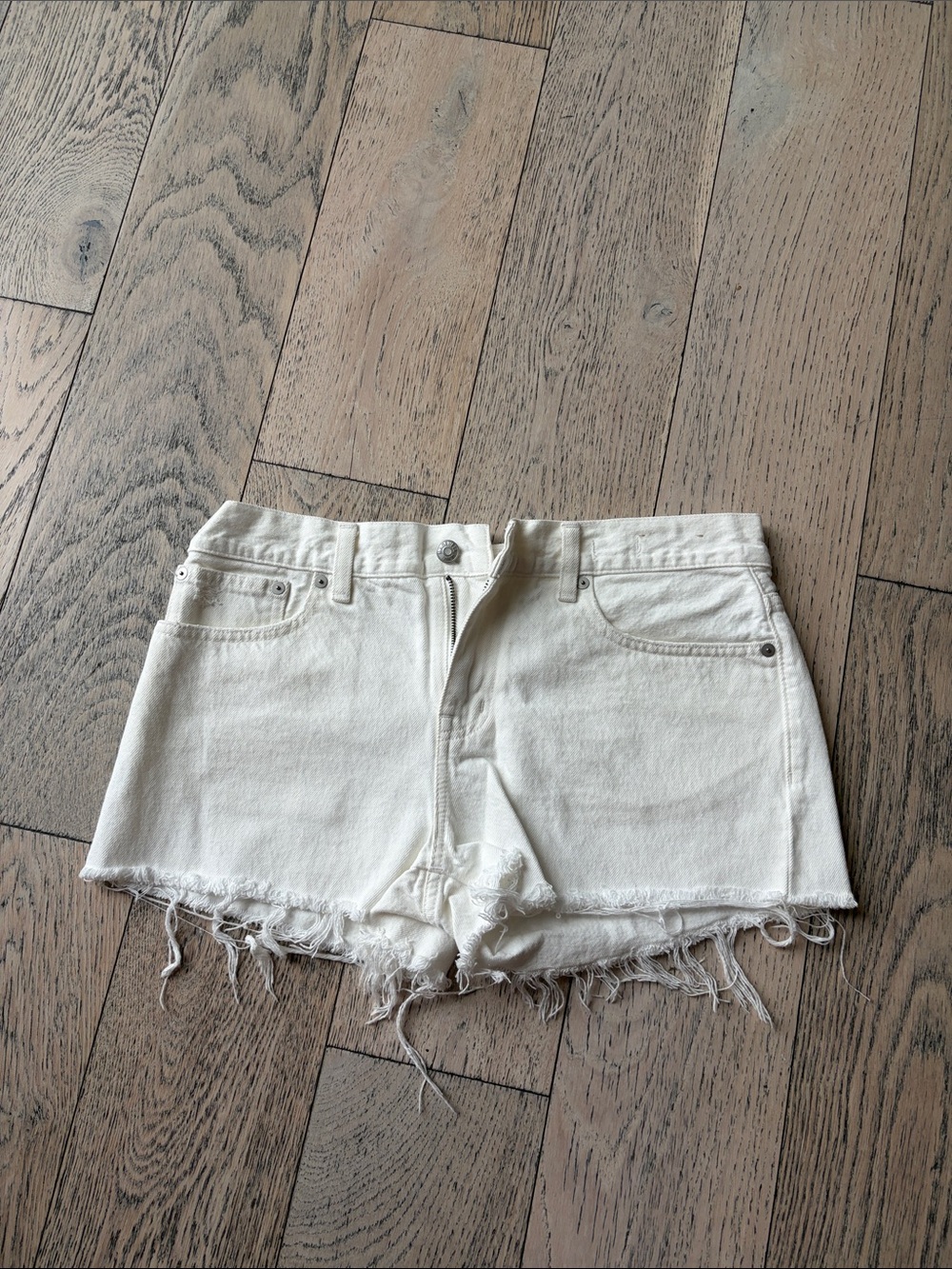 Women's Distressed White Denim Shorts